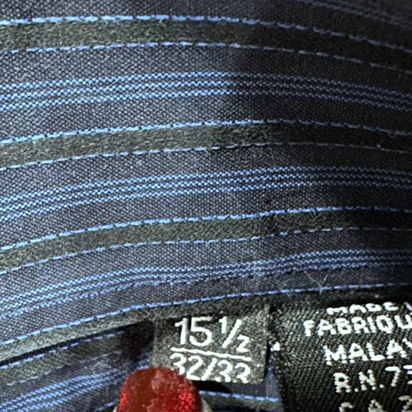 Hugo Boss Shirt Mens 15.5 32/33 Blue Black Pinstripe Long Sleeve Button Front - Picture 7 of 9